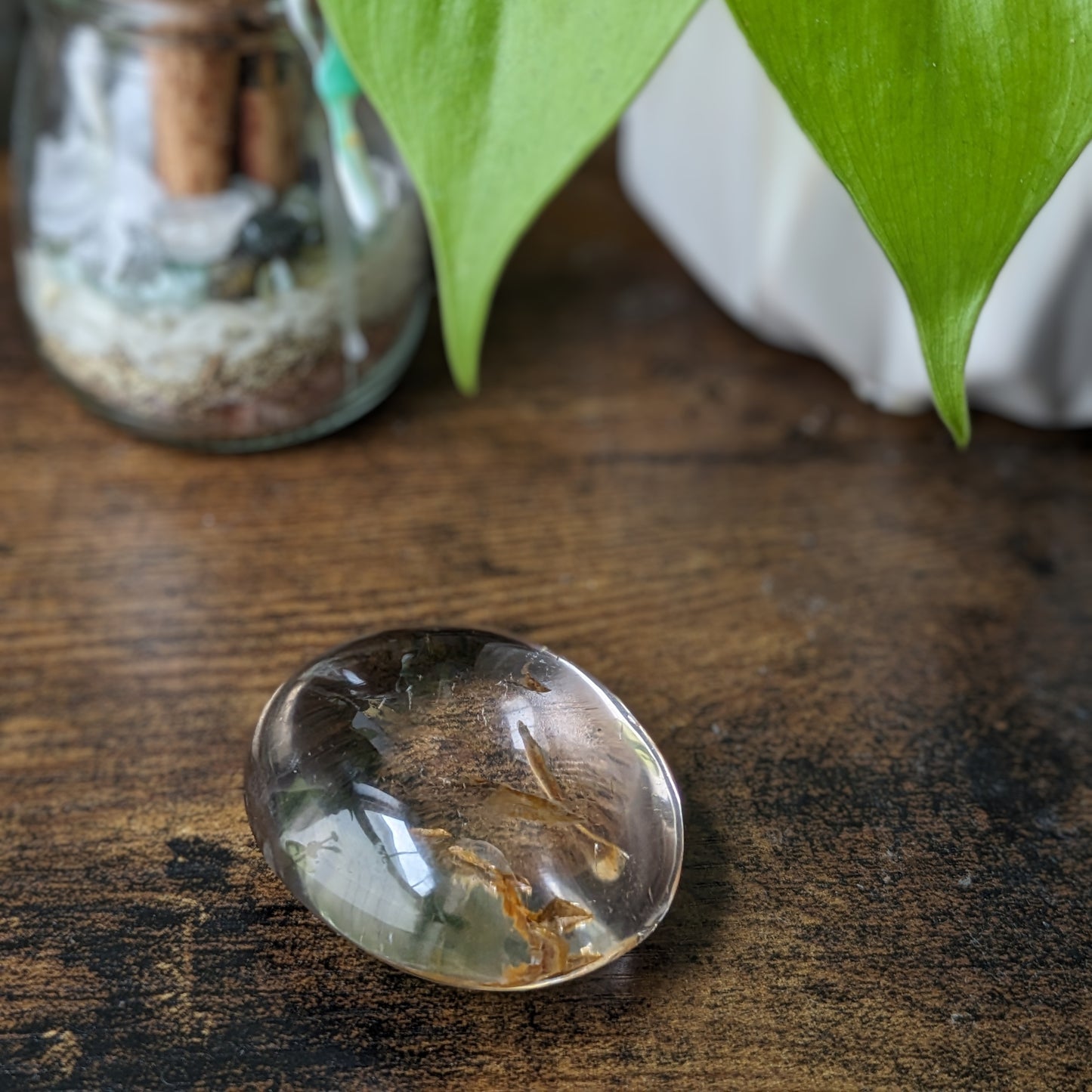 Clear Quartz with Hematite Inclusions Palm Stone (Small)